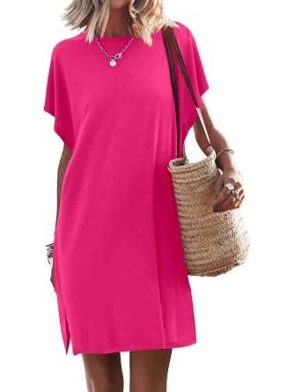 Womens Summer T Shirt Mini Dress Short Sleeve Crew Neck Casual Tunic Dress